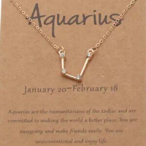Aquarius Zodiac Pendant Necklace Gold Plated Stainless Steel - Gold